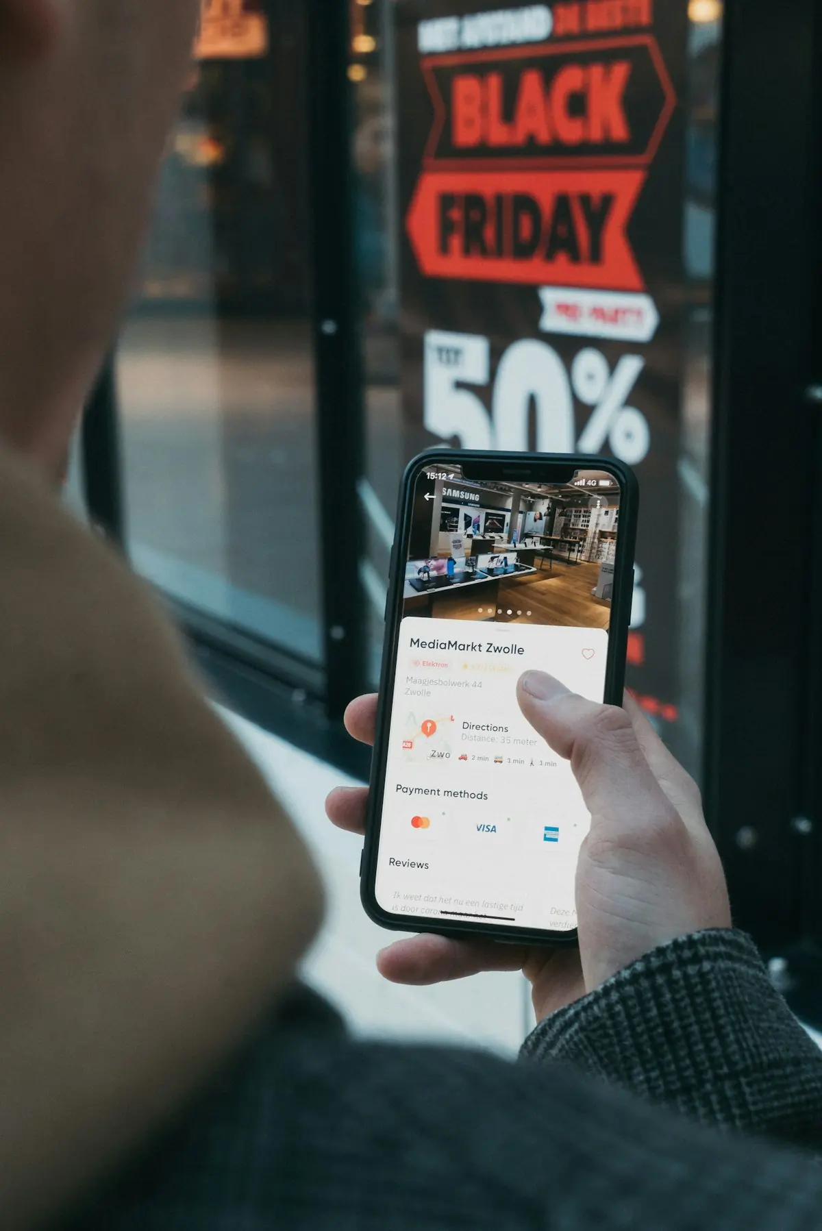 Phone showing an online shopping app